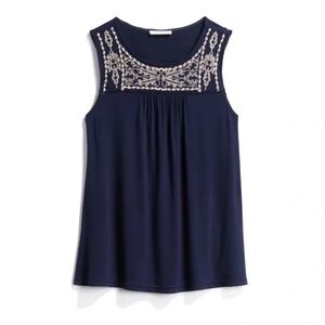 NWT Skies Are Blue Navy Embroidered Top